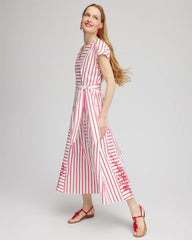 Chico's | Embroidered Godet Striped Maxi Dress/ Alabaster