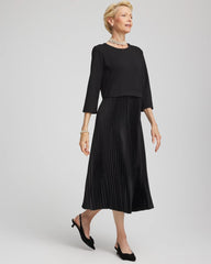 Chico's | Satin-Knit Pleated Maxi Dress/ Black
