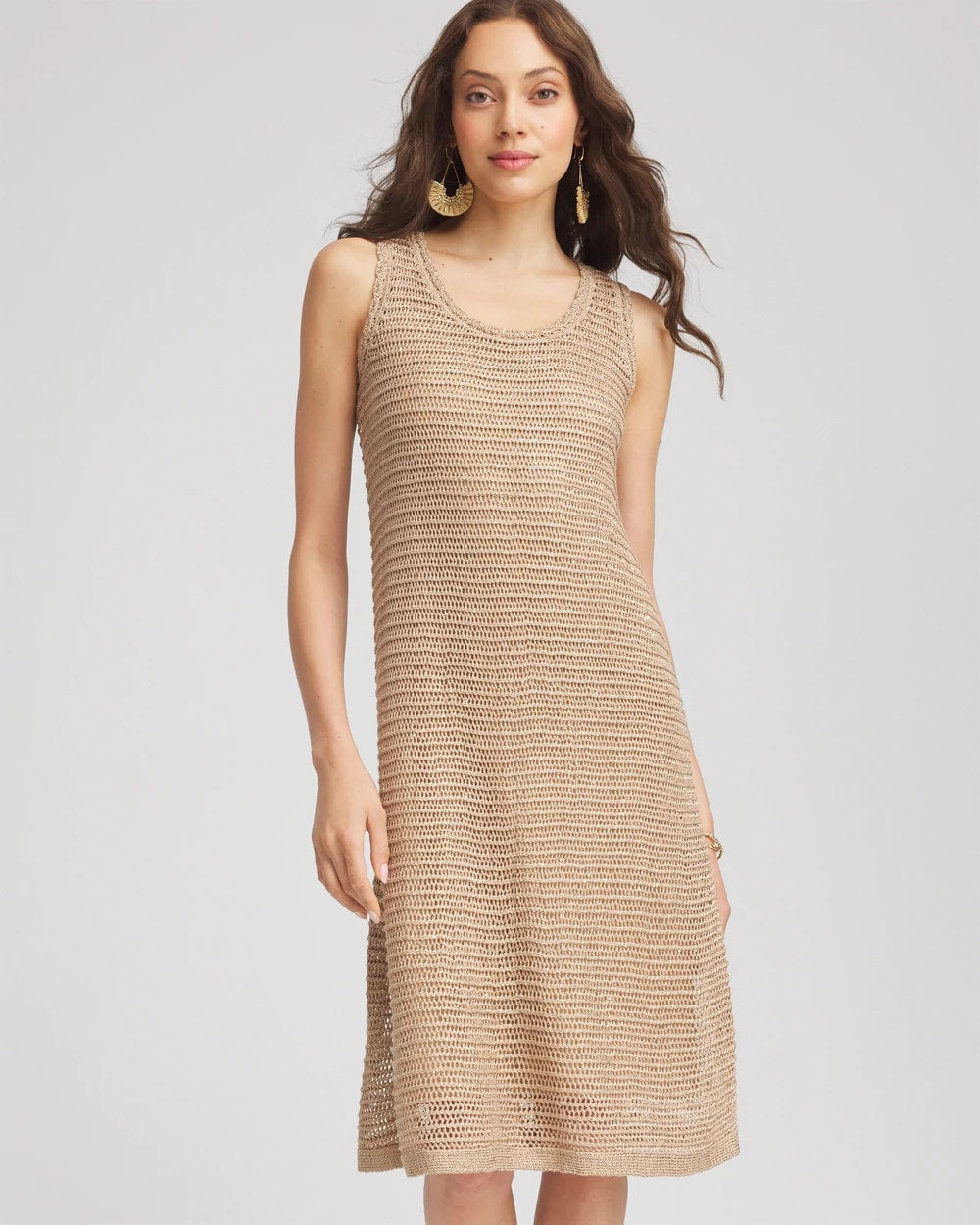 Chico's | Crochet-Knit Sequins Tank Dress/ Cafe Aroma