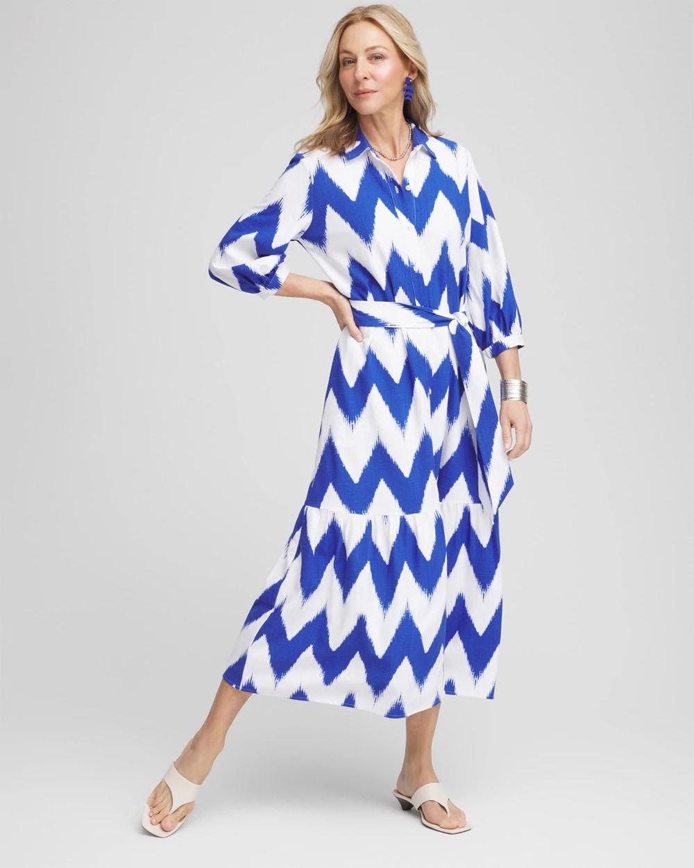 Chico's | Chevron Striped Shirtdress/ Alabaster