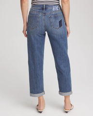 Chico's | Boyfriend Patchwork Cropped Jeans/ Whimsical Indigo