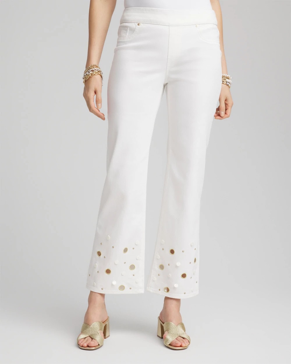 Chico's | Pull-On Embellished Straight-Leg Cropped Jeans/ Alabaster