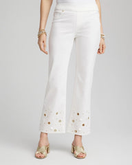 Chico's | Pull-On Embellished Straight-Leg Cropped Jeans/ Alabaster