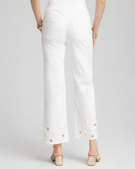 Chico's | Pull-On Embellished Straight-Leg Cropped Jeans/ Alabaster