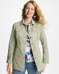 Chico's | Elongated Belted Denim Jacket/ Seagrass Green