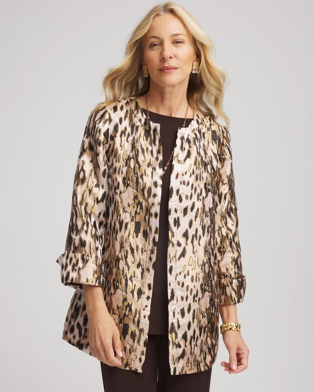 Chico's | Travelers™ Collection Animal Jacquard Jacket/ Deep Taupe