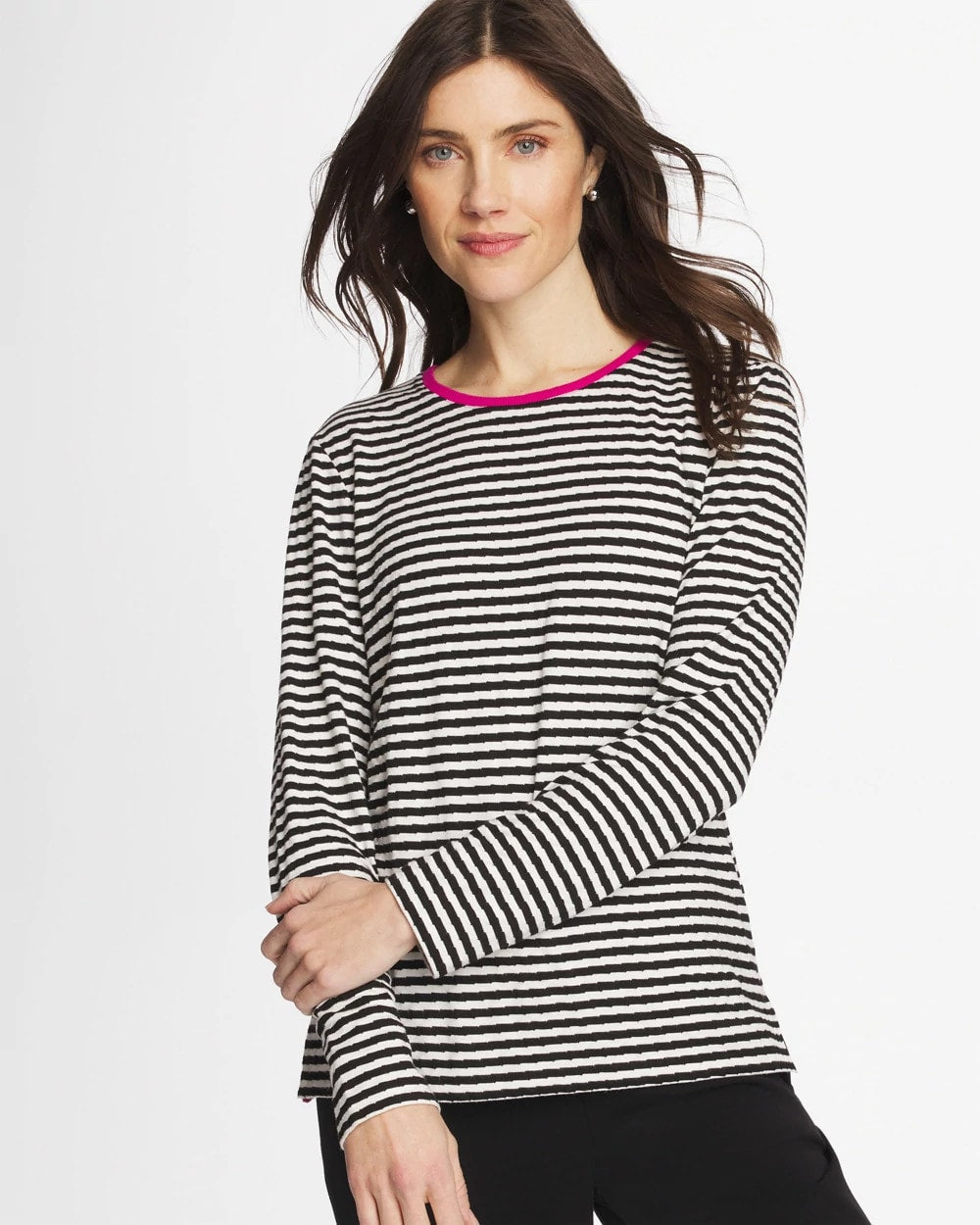 Chico's | Zenergy® Striped Jacquard Contrast Pullover Top/ Europa Pink