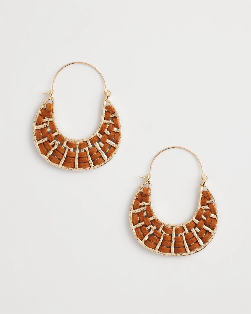 Chico's | Leather Half-Moon Hoop Earrings/ Neutral