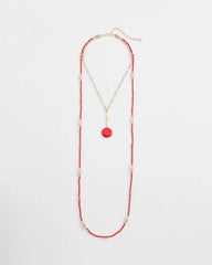 Chico's | Convertible Beaded Pendant Necklace/ Red