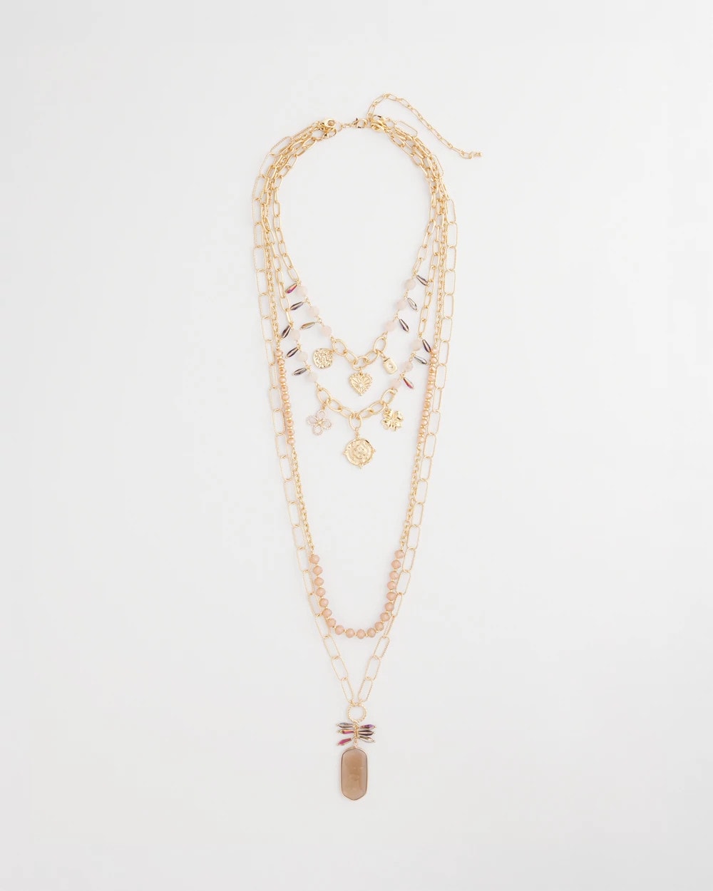 Chico's | Convertible Pink & Gold Beaded Necklace/ Pink