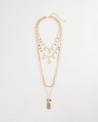 Chico's | Convertible Pink & Gold Beaded Necklace/ Pink