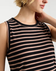 Chico's | Striped High Neck Rib Tank/ Mocha Mousse