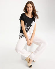 Chico's | Linen Floral Seamed Tunic/ Black