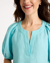 Chico's | Linen Trapunto Popover Top/ Bondi Blue