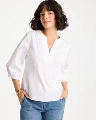 Chico's | Poplin Cotton 3/4 Sleeve Popover/ Alabaster