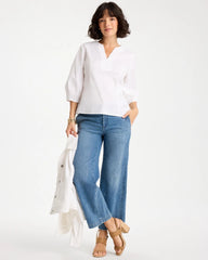 Chico's | Poplin Cotton 3/4 Sleeve Popover/ Alabaster