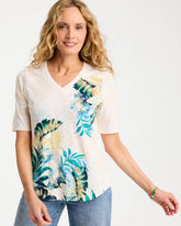 Chico's | Printed Cotton Slub V-Neck Tee/ Topanga Green