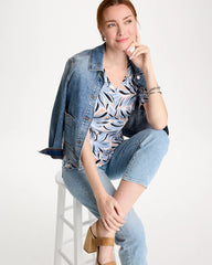 Chico's | Printed Pima Elbow-Sleeve Tee/ Blue Haven