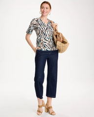 Chico's | Animal Print Pima Elbow-Sleeve Tee/ Lagoon Blue
