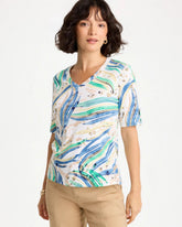 Chico's | Printed Pima Elbow-Sleeve Tee/ Topanga Green