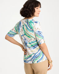 Chico's | Printed Pima Elbow-Sleeve Tee/ Topanga Green