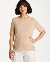 Chico's | Foil Print Cotton Slub Elbow-Sleeve Tee/ Mocha Mousse