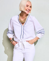Chico's | Cotton Gauze Embroidered Tie-Front Blouse/ Alabaster