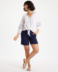 Chico's | Cotton Gauze Embroidered Tie-Front Blouse/ Alabaster