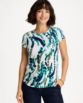 Chico's | Printed Textured Knit Cap Sleeve Tee/ Topanga Green