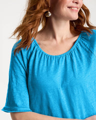 Chico's | Linen Fringed Tee/ Blue Tide