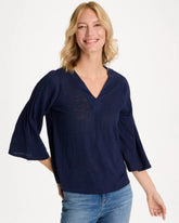 Chico's | Linen Pleated Pintuck Tee/ Passport Blue