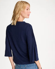 Chico's | Linen Pleated Pintuck Tee/ Passport Blue