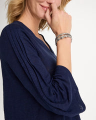 Chico's | Linen Pleated Pintuck Tee/ Passport Blue