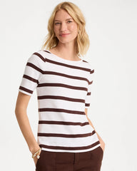 Chico's | Striped Pima Elbow Sleeve Tee/ Alabaster