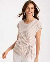 Chico's | Striped Tie-Front Tee/ Smokey Taupe