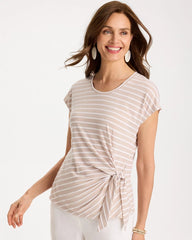 Chico's | Striped Tie-Front Tee/ Smokey Taupe
