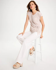 Chico's | Striped Tie-Front Tee/ Smokey Taupe