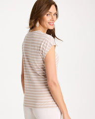 Chico's | Striped Tie-Front Tee/ Smokey Taupe