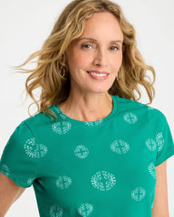 Chico's | Printed Cotton Stretch Cap-Sleeve Tee/ Topanga Green