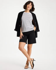 Chico's | Striped Cotton Stretch Cap-Sleeve Tee/ Black