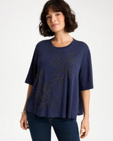 Chico's | Caviar Beaded Cotton Tee/ Passport Blue