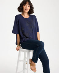 Chico's | Caviar Beaded Cotton Tee/ Passport Blue