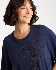 Chico's | Caviar Beaded Cotton Tee/ Passport Blue