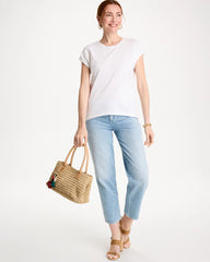 Chico's | Cotton Slub Embroidered Wedge Tee/ Alabaster