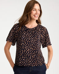 Chico's | Spotted Bodre Tee/ Passport Blue