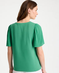 Chico's | Gauze Sleeve Soft-Stretch Tee/ Green Clover