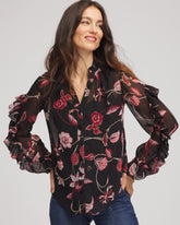 Chico's | Georgette Celtic Blooms Blouse/ Black