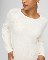 Chico's | Tonal Embroidered Boatneck Pullover Sweater/ English Cream
