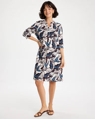 Chico's | Poplin Cotton Popover Printed Dress/ Passport Blue