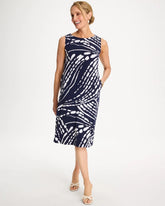 Chico's | Jersey Knit Printed Shift Dress/ Passport Blue